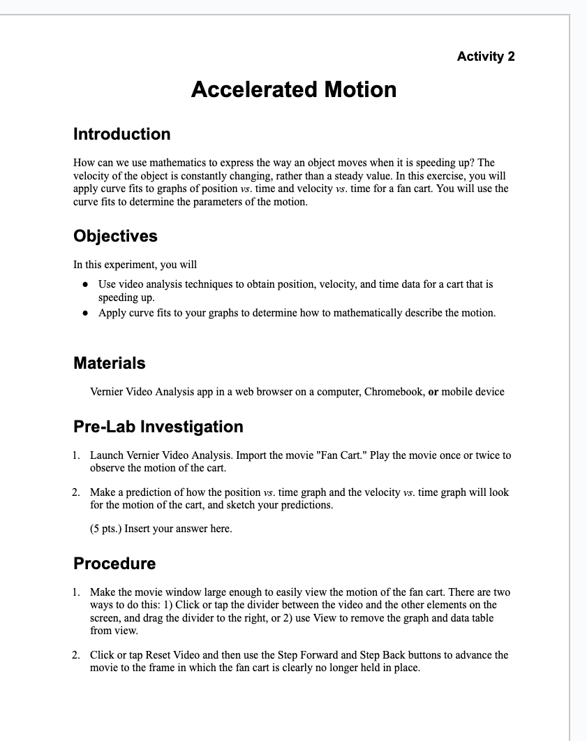 Activity 2 Accelerated Motion Introduction How