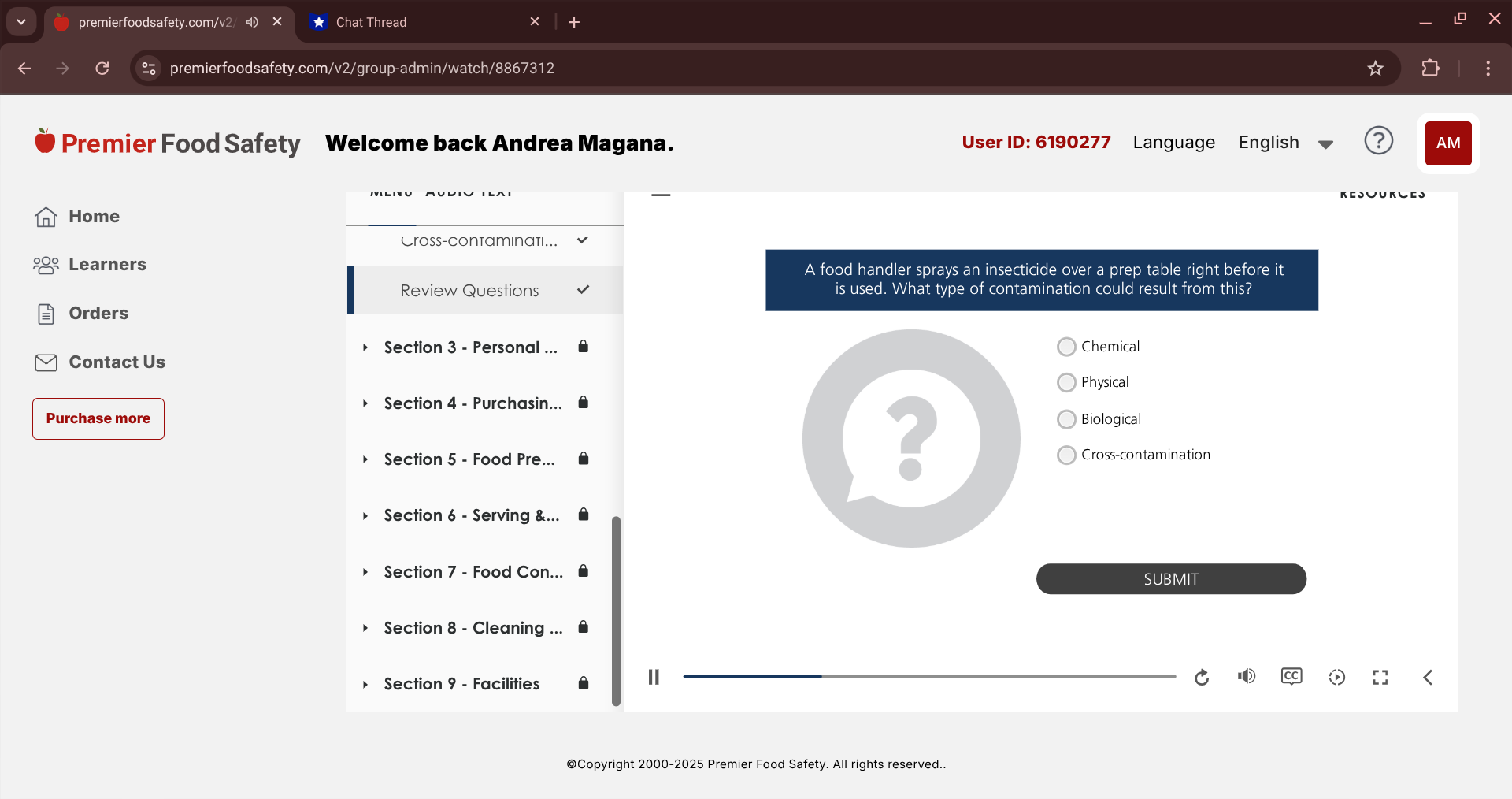answer premierfoodsafety.com/v2/ 4) x *Chat
