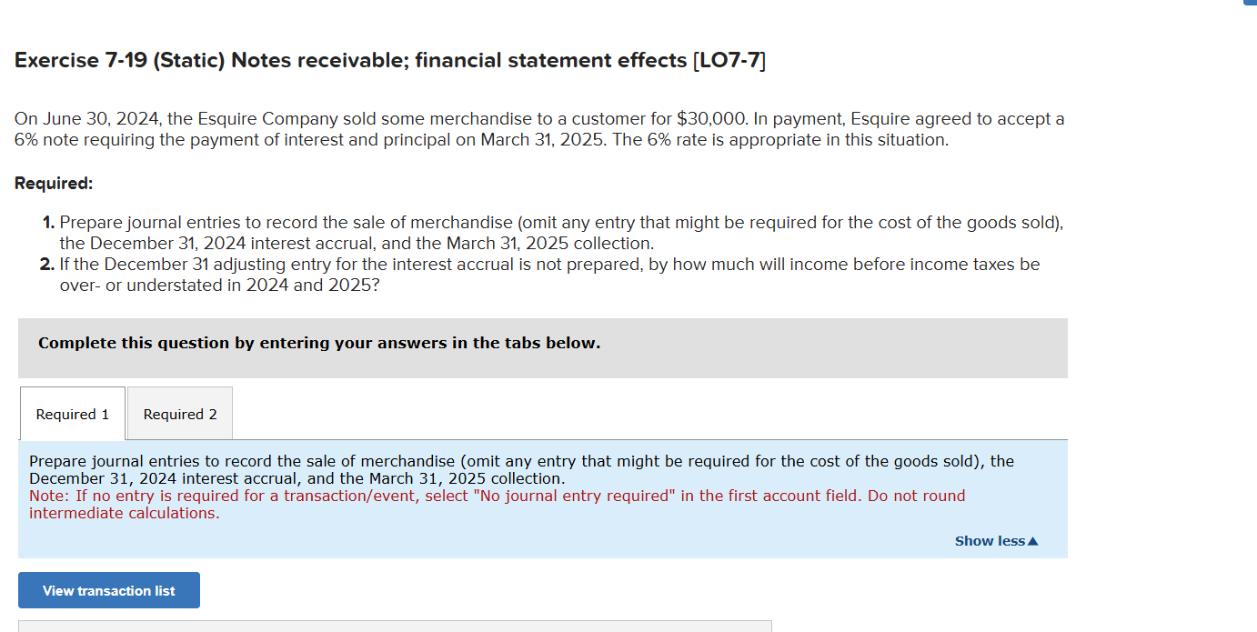 Exercise 7 - 1 9 ( Static ) Notes receivable;