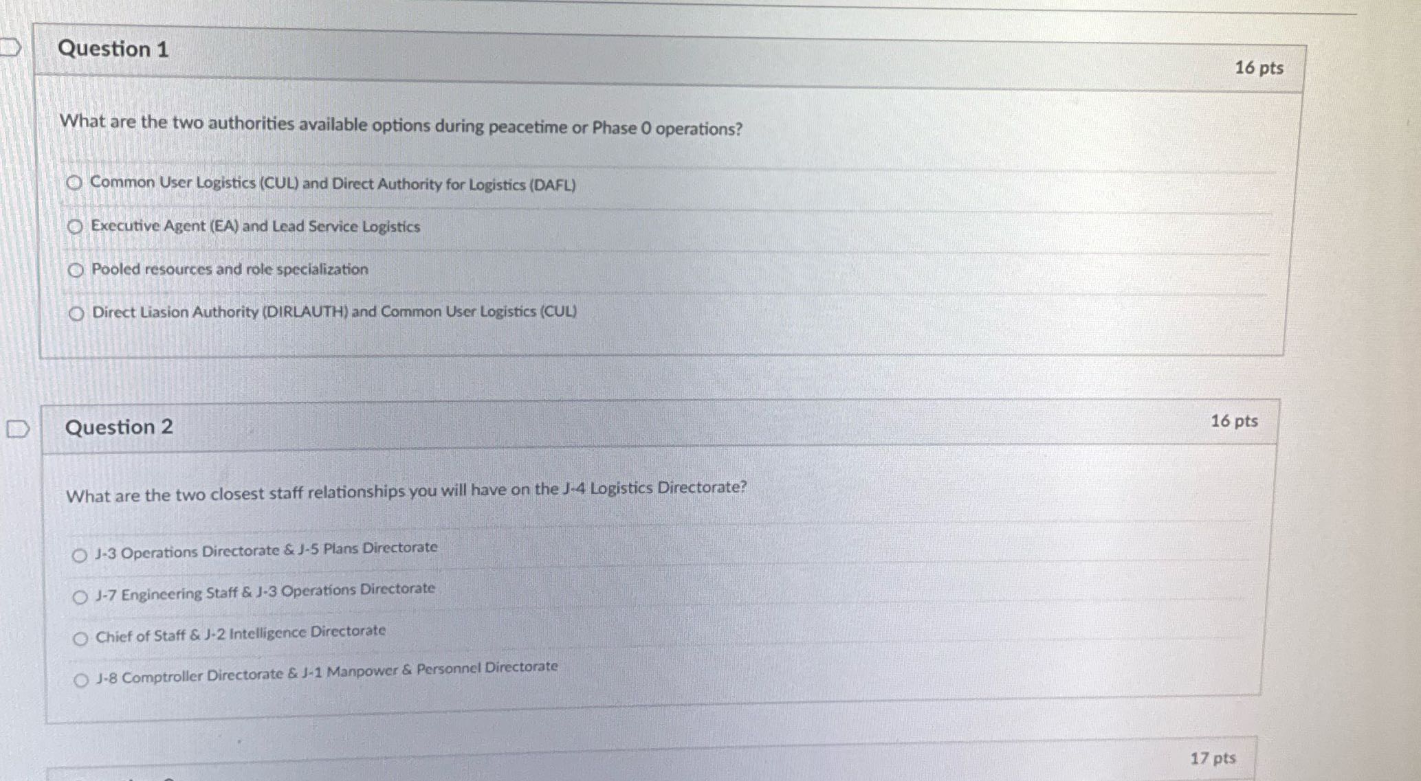 Question 1 16 pts What are the two authorities