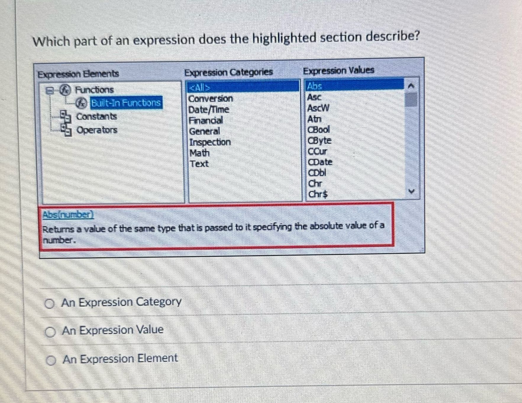 Which part of an expression does the highlighted