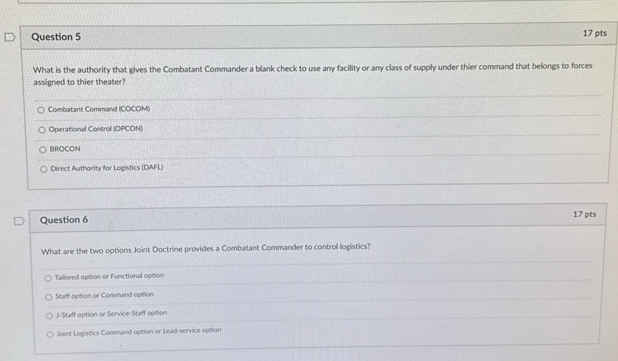 D Question 5 17 pts What is the authority that