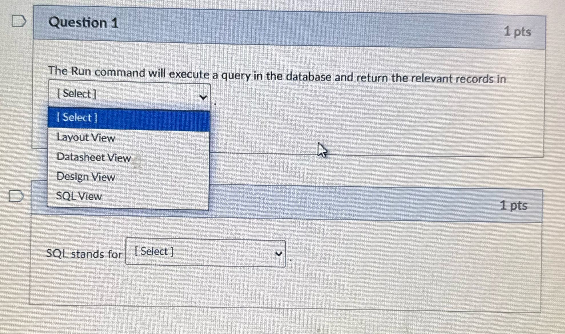 D Question 1 1 pts The Run command will execute a