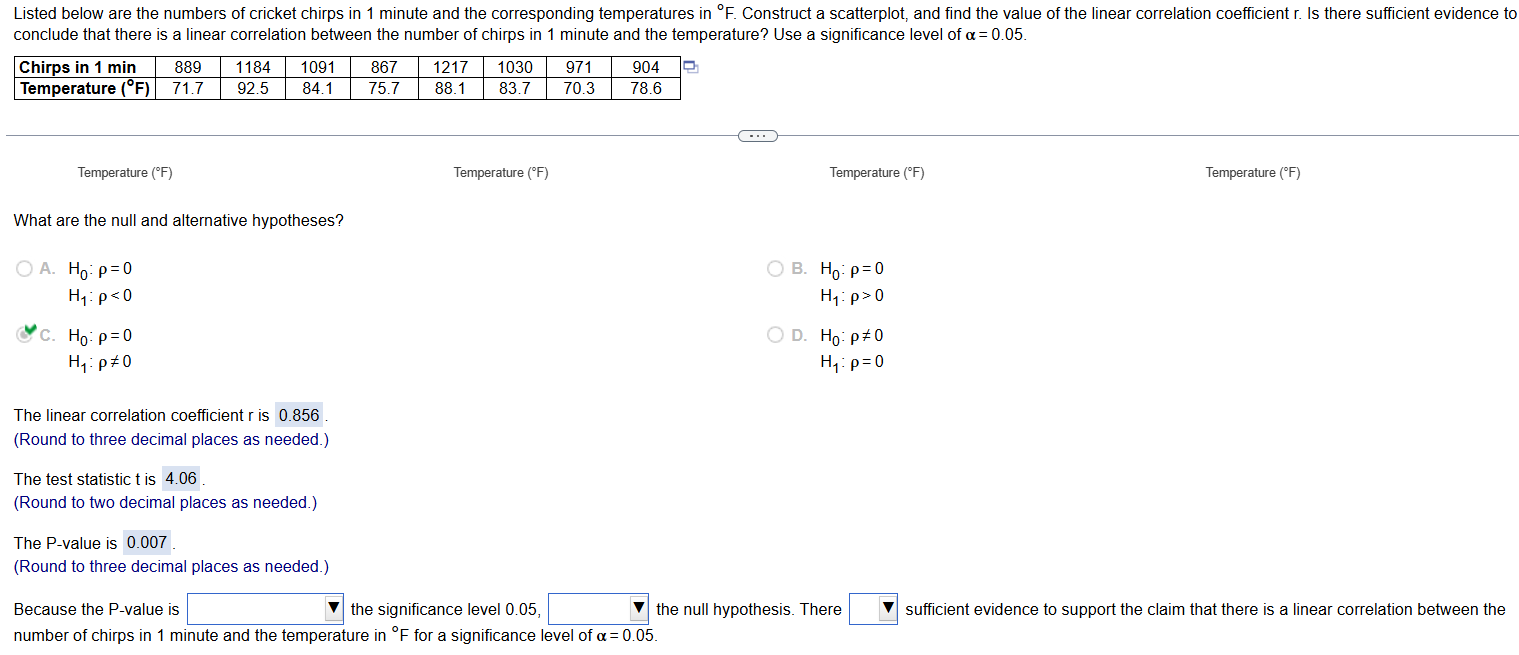 Listed below are the numbers of cricket chirps in