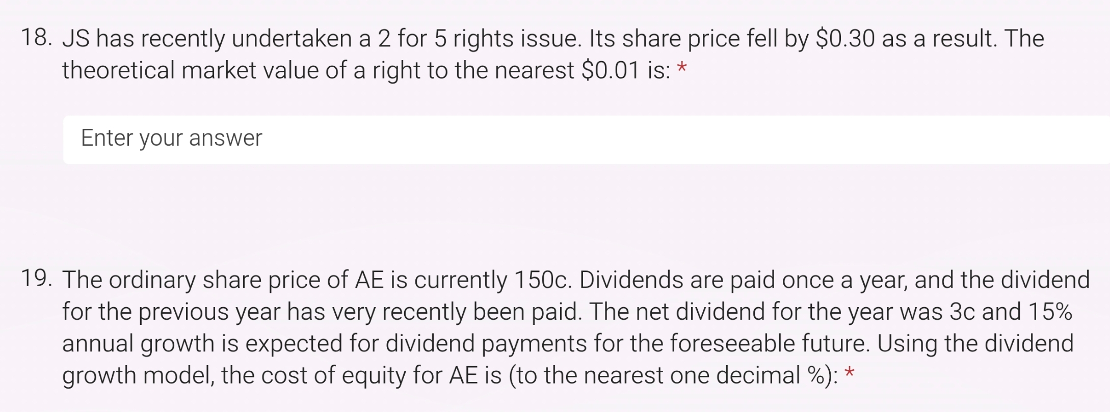 Solve questions 18 and 19 using easy to