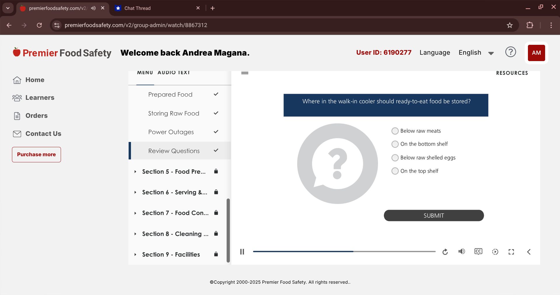 answer premierfoodsafety.com/v2/ 4) x *Chat