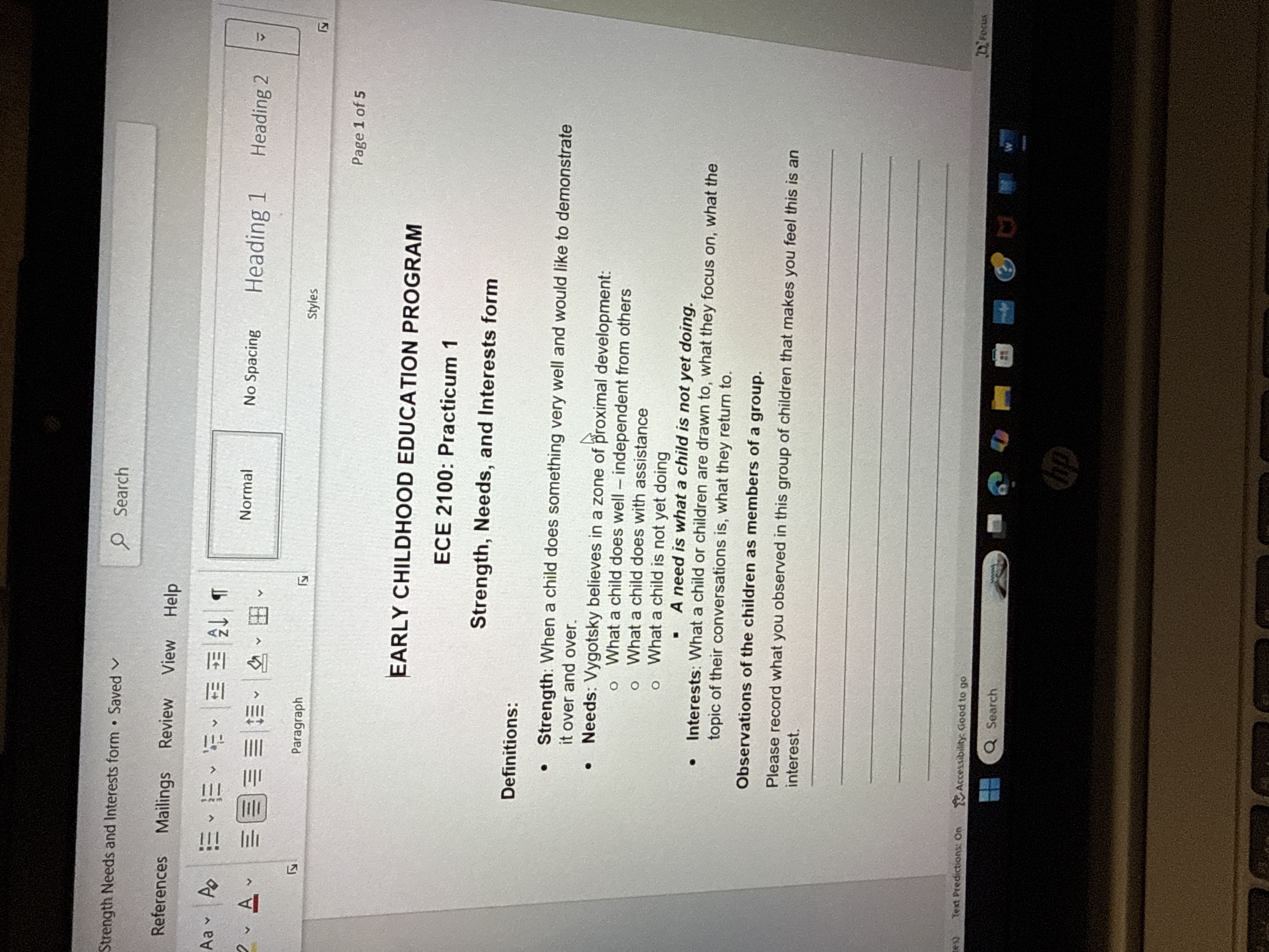 Strength Needs and Interests form . Saved Search