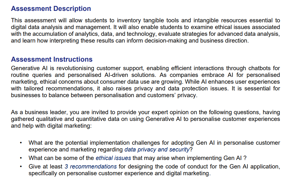 Assessment Description This assessment will allow
