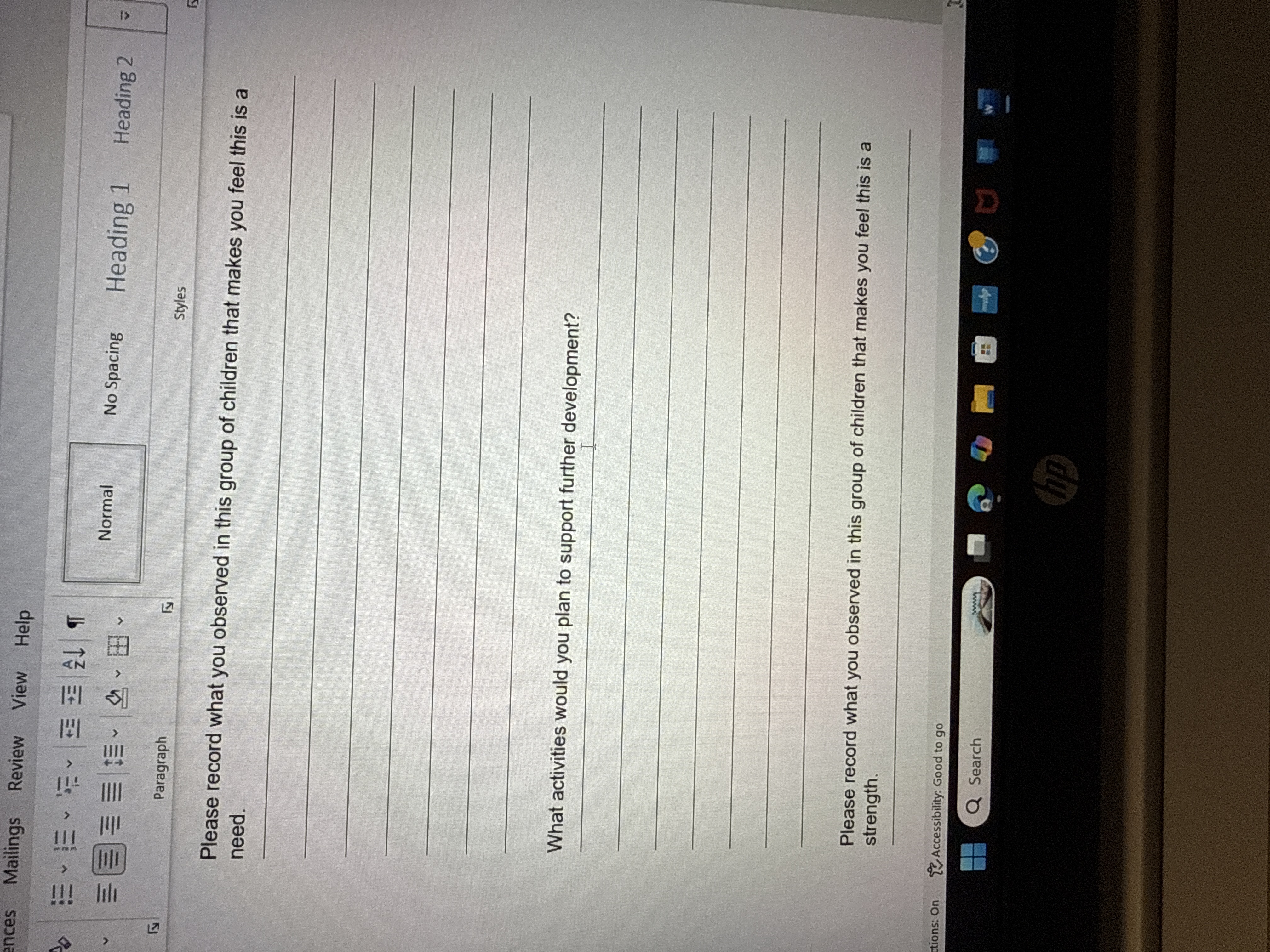 Strength Needs and Interests form . Saved Search