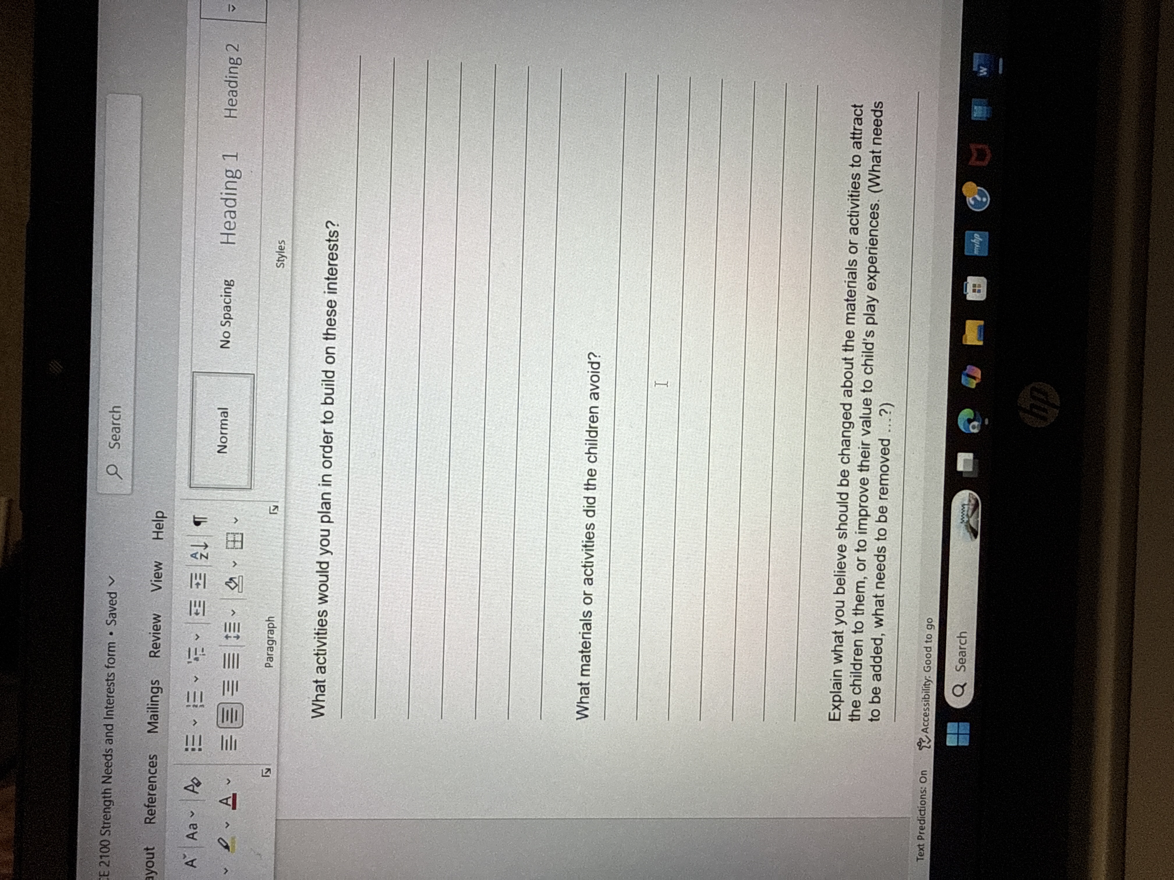 Strength Needs and Interests form . Saved Search