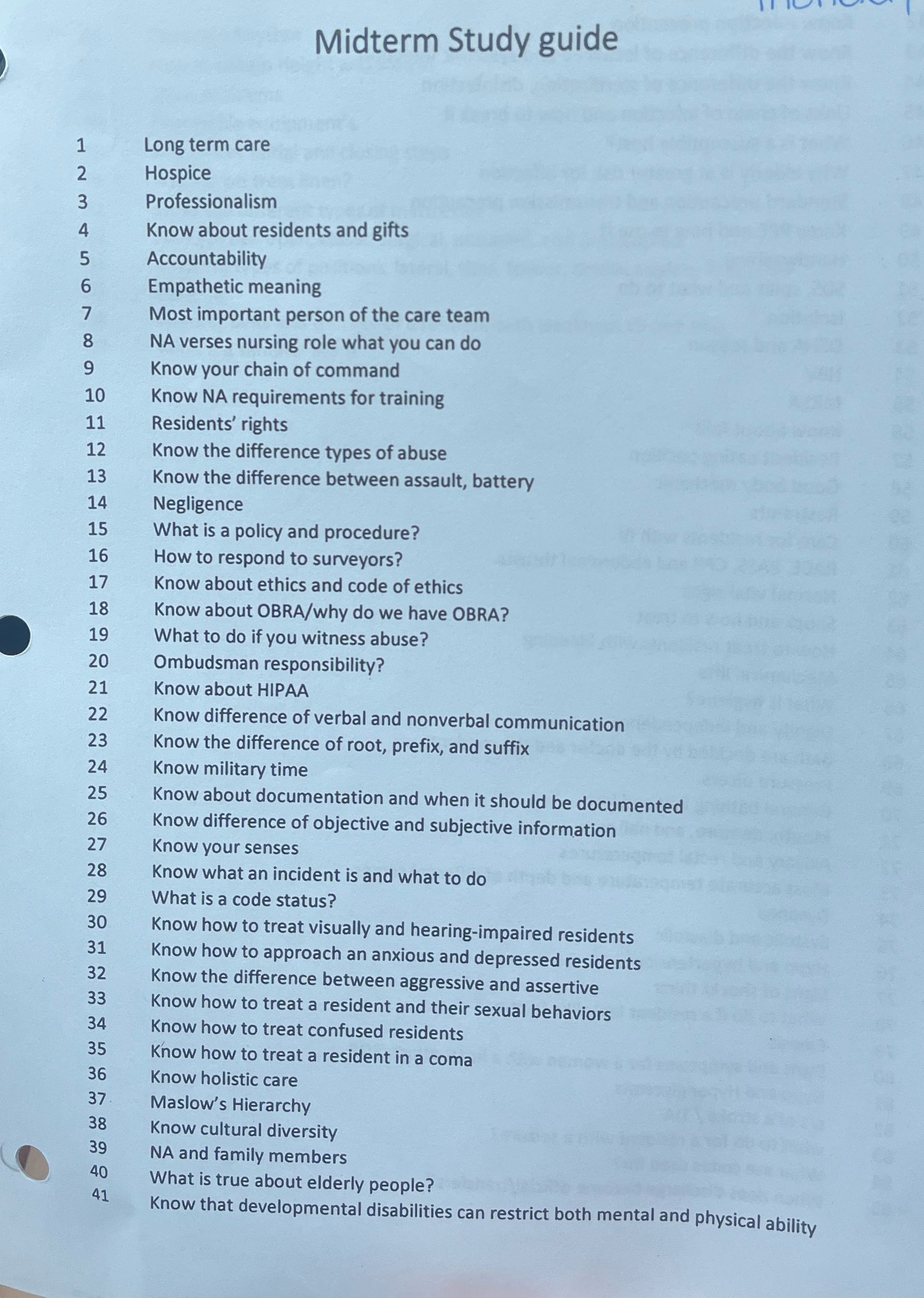 Make me a study guide Midterm Study guide Long