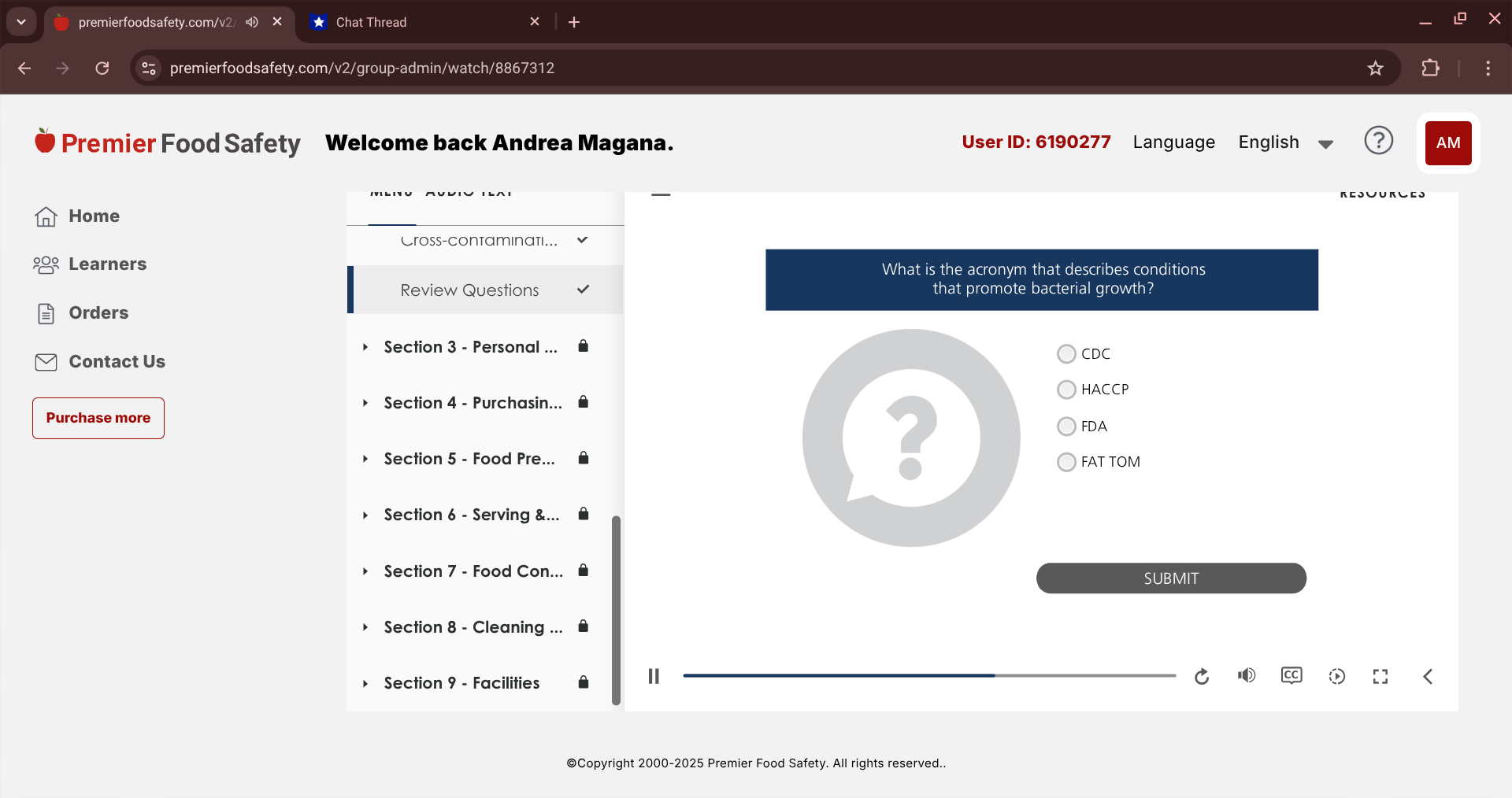 answer premierfoodsafety.com/v2/ 4) x *Chat