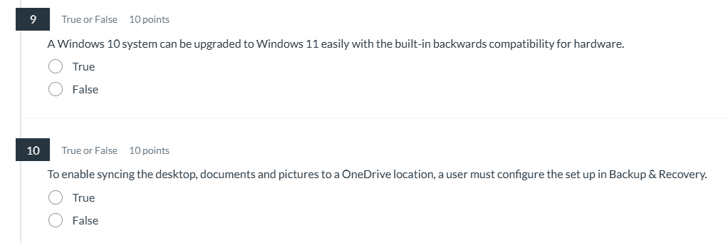 correct answer 9 True or False 10 points A