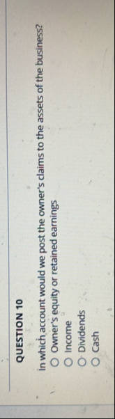 QUESTION 1 0 In which account would we post the