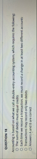 QUESTION 1 8 Accounting is based on what we call