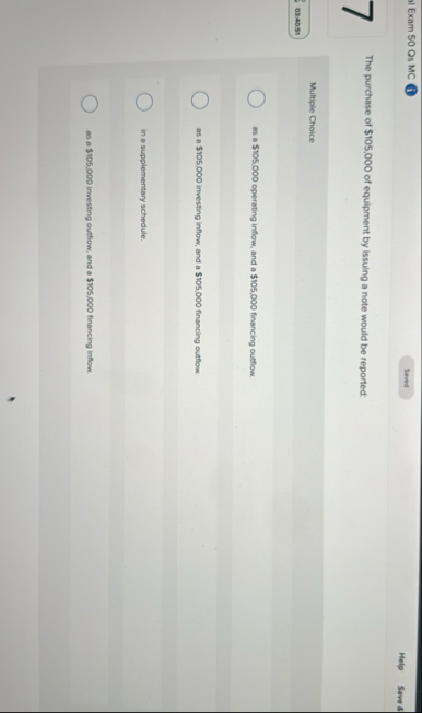 Exam 5 0 Qs MC ( 2 ) Help Save 8 The purchase of