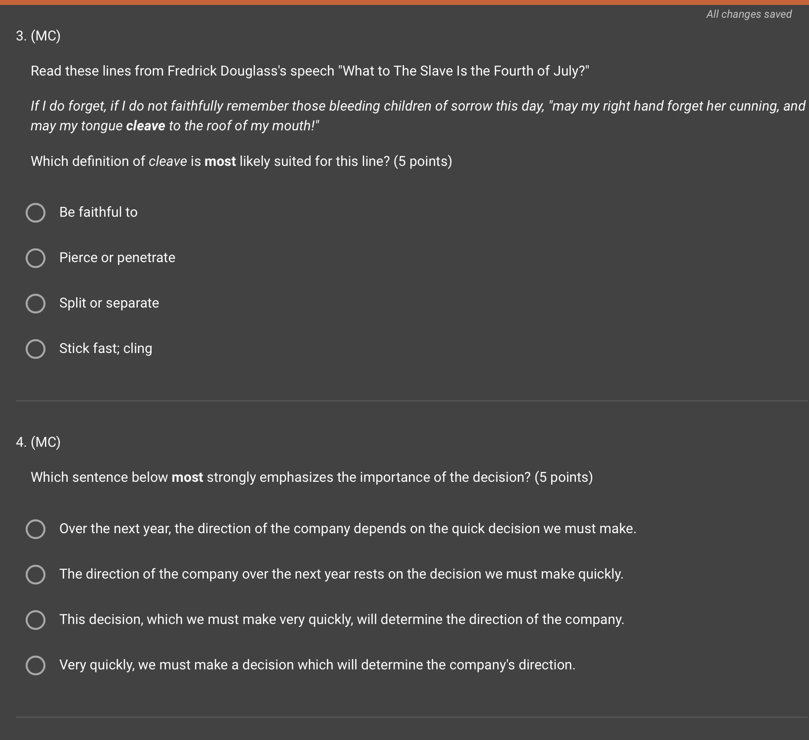 All changes saved 3. (MC) Read these lines from