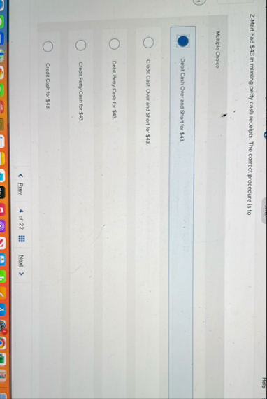 Help Z - Mart had $ 4 3 in missing petty cash