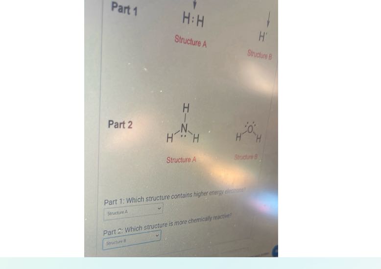 Part 1 H: H H Structure A Structure B H Part 2 N
