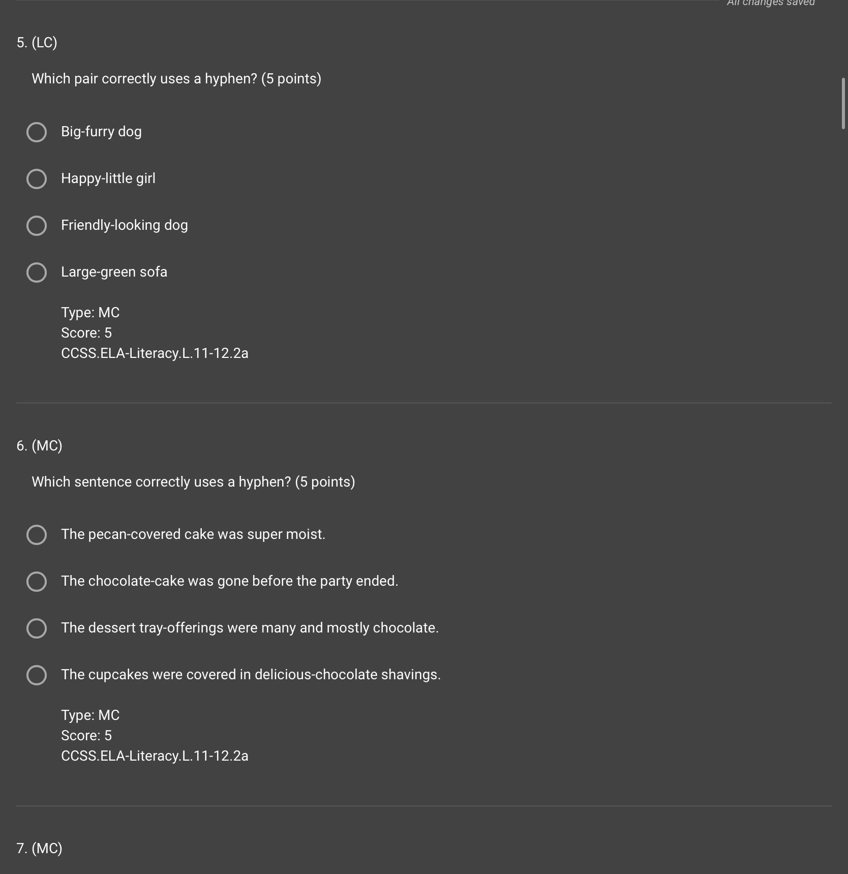 5. (LC) Which pair correctly uses a hyphen? (5