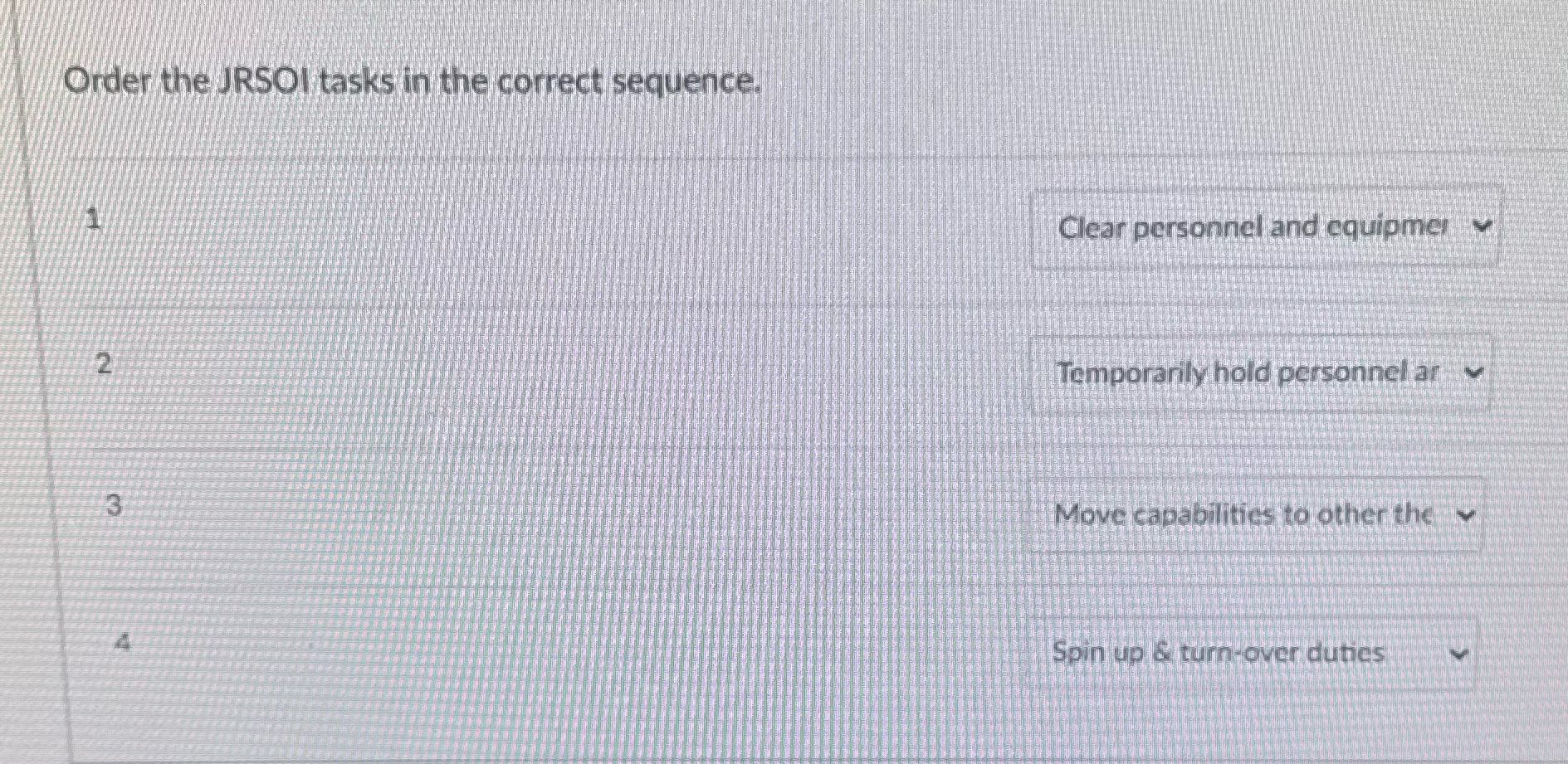 Order the JRSOI tasks in the correct sequence.