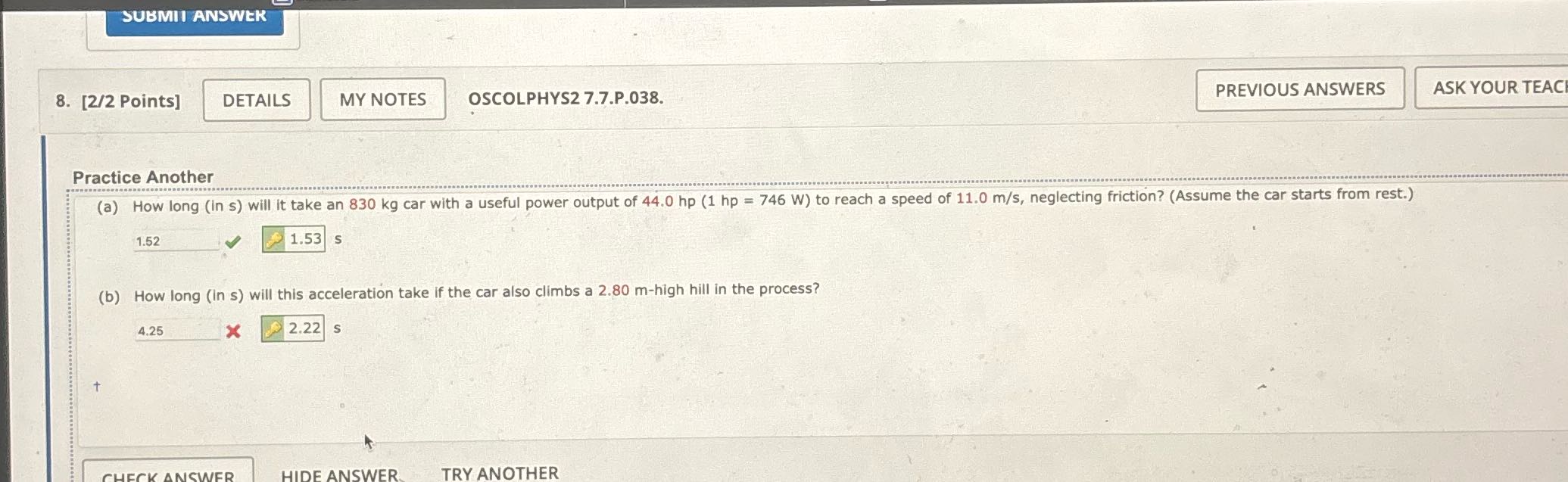 SUBMIT ANSWER 8. [2/2 Points] DETAILS MY NOTES