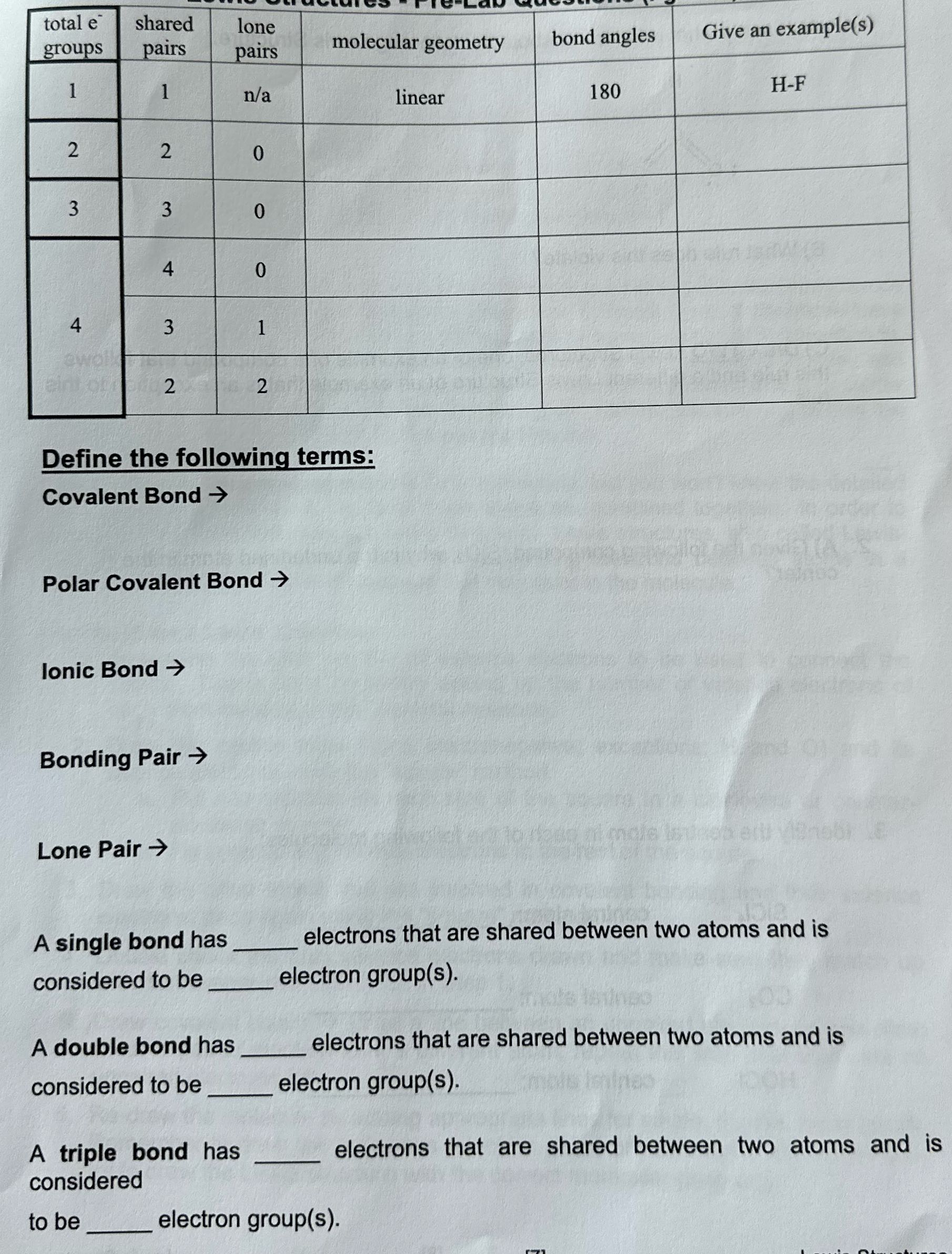 total e shared lone groups pairs pairs molecular