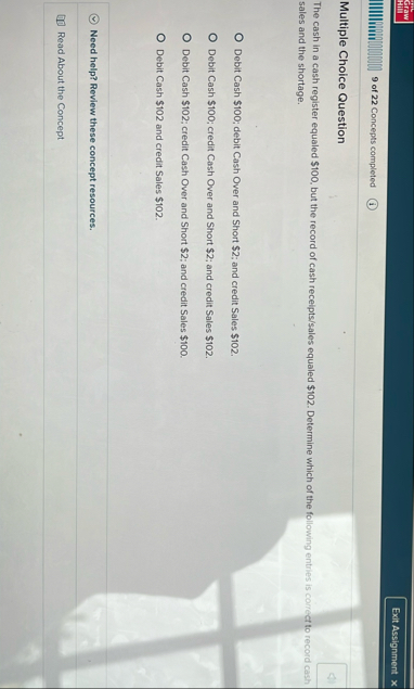 Craw 9 of 2 2 Concepts completed Multiple Choice