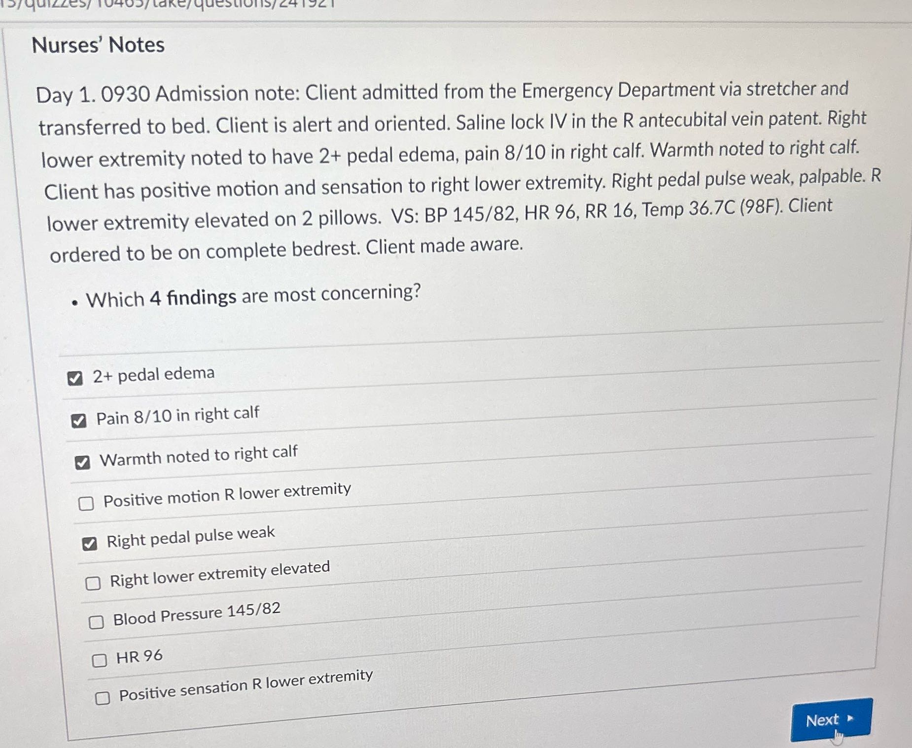 Nurses' Notes Day 1. 0930 Admission note: