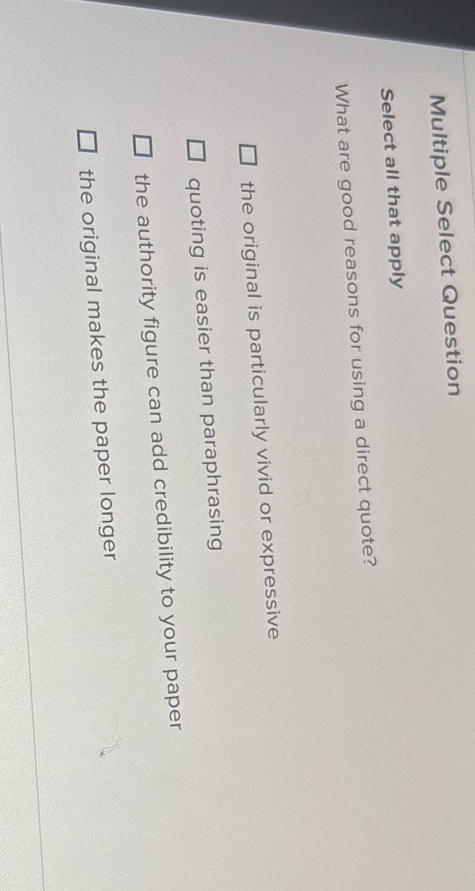 Multiple Select Question Select all that apply