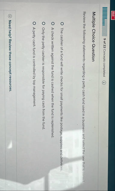 9 of 2 2 Concepts completed ( i ) Multiple Choice