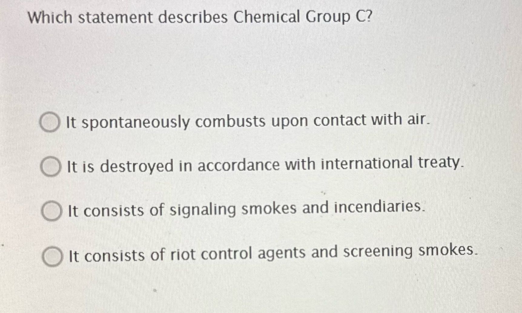 Which statement describes Chemical Group C? It