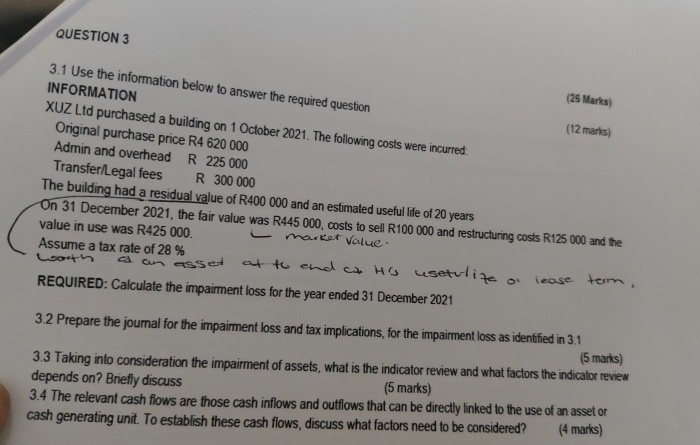 QUESTION 3 3 . 1 Use the information below to