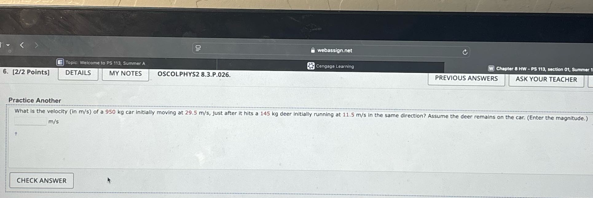 webassign.net C E Topic: Welcome to PS 113,