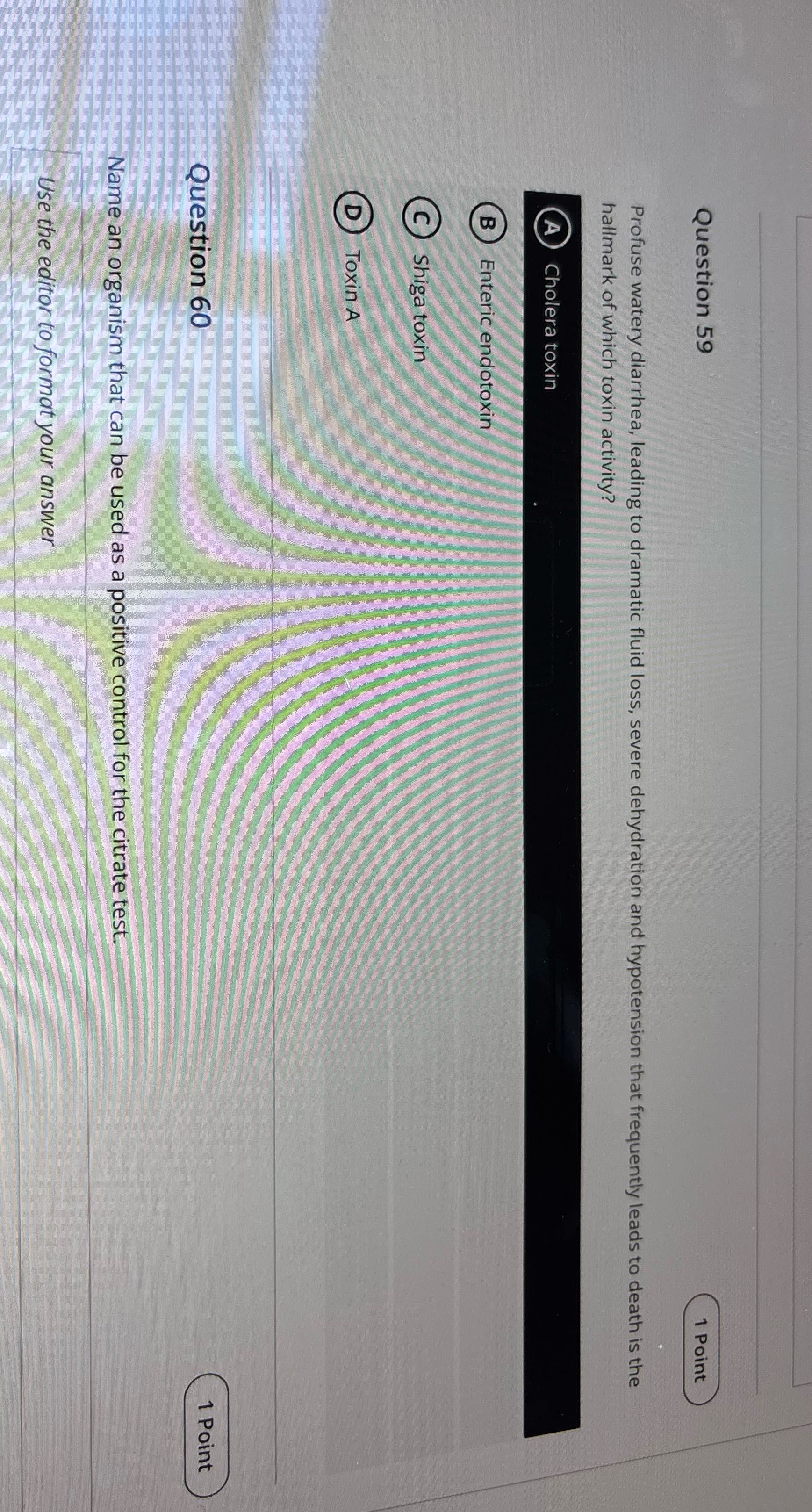 Question 59 1 Point Profuse watery diarrhea,