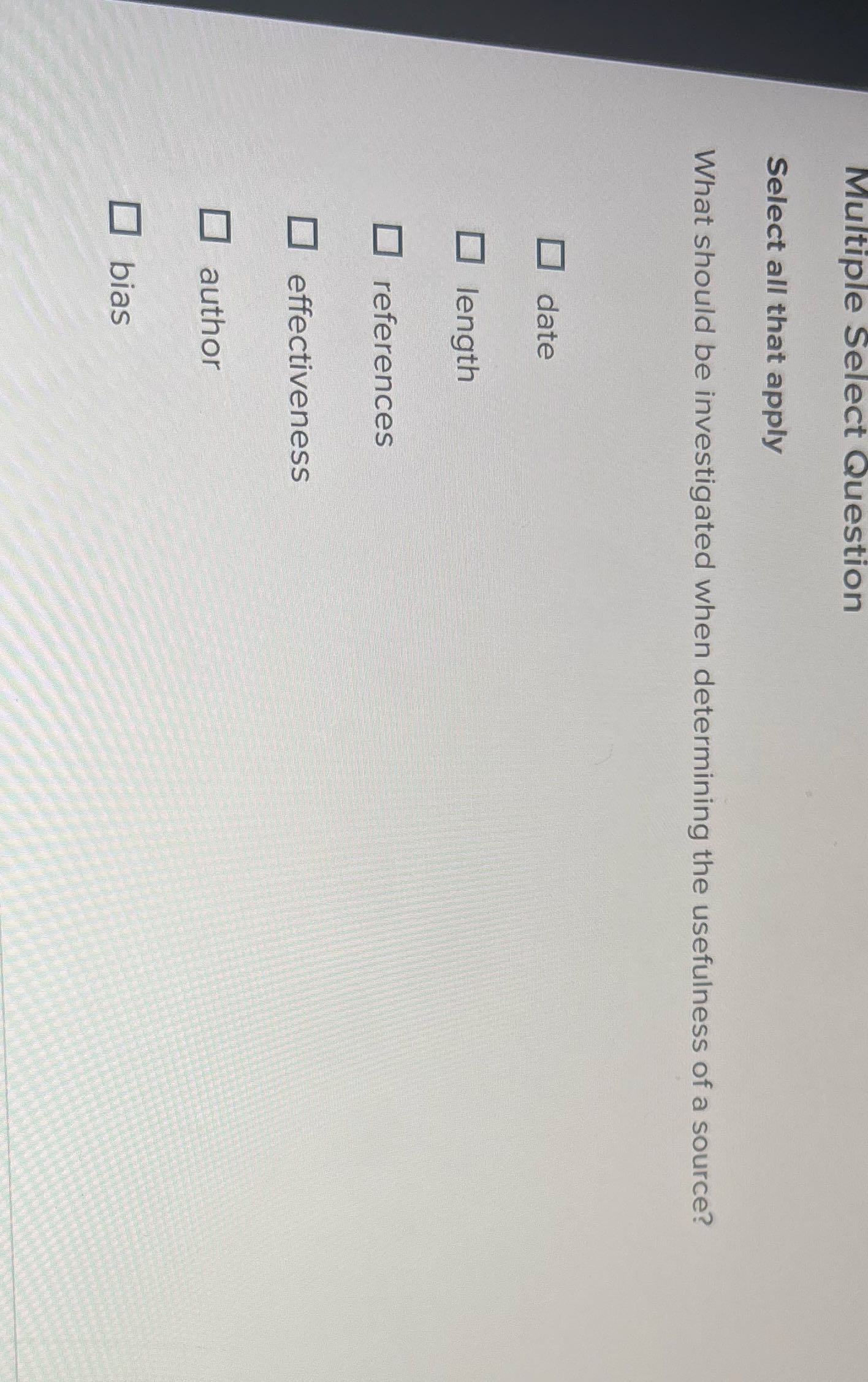Multiple Select Question Select all that apply