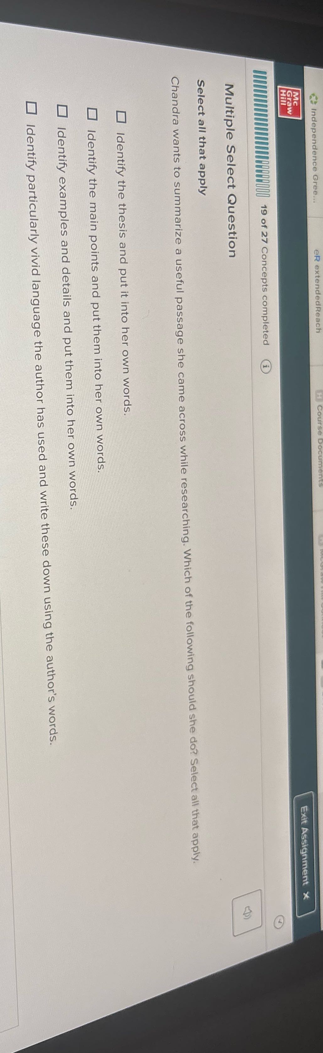 Independence Gree... |Graw Exit Assignment * 101