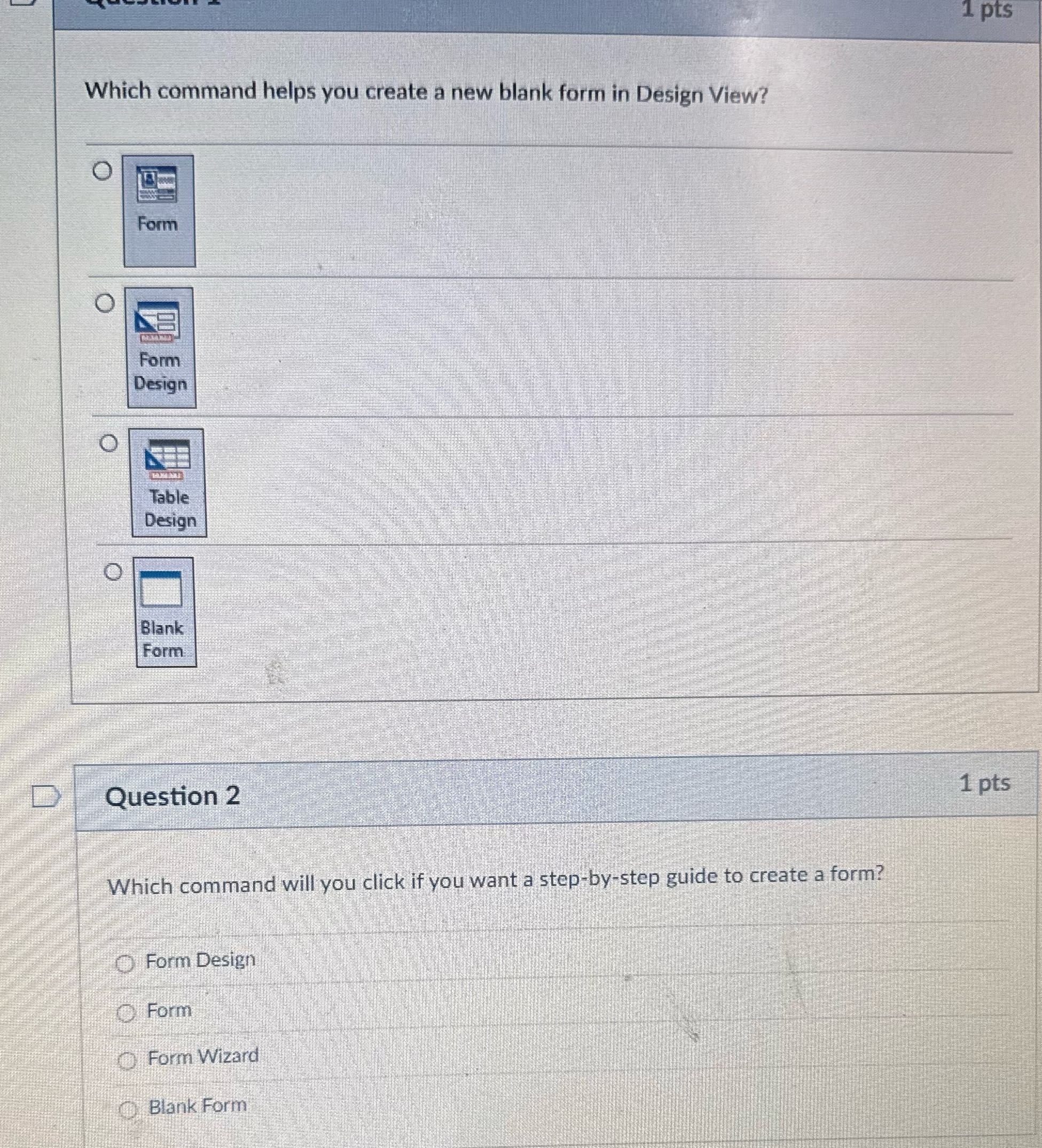 1 pts Which command helps you create a new blank