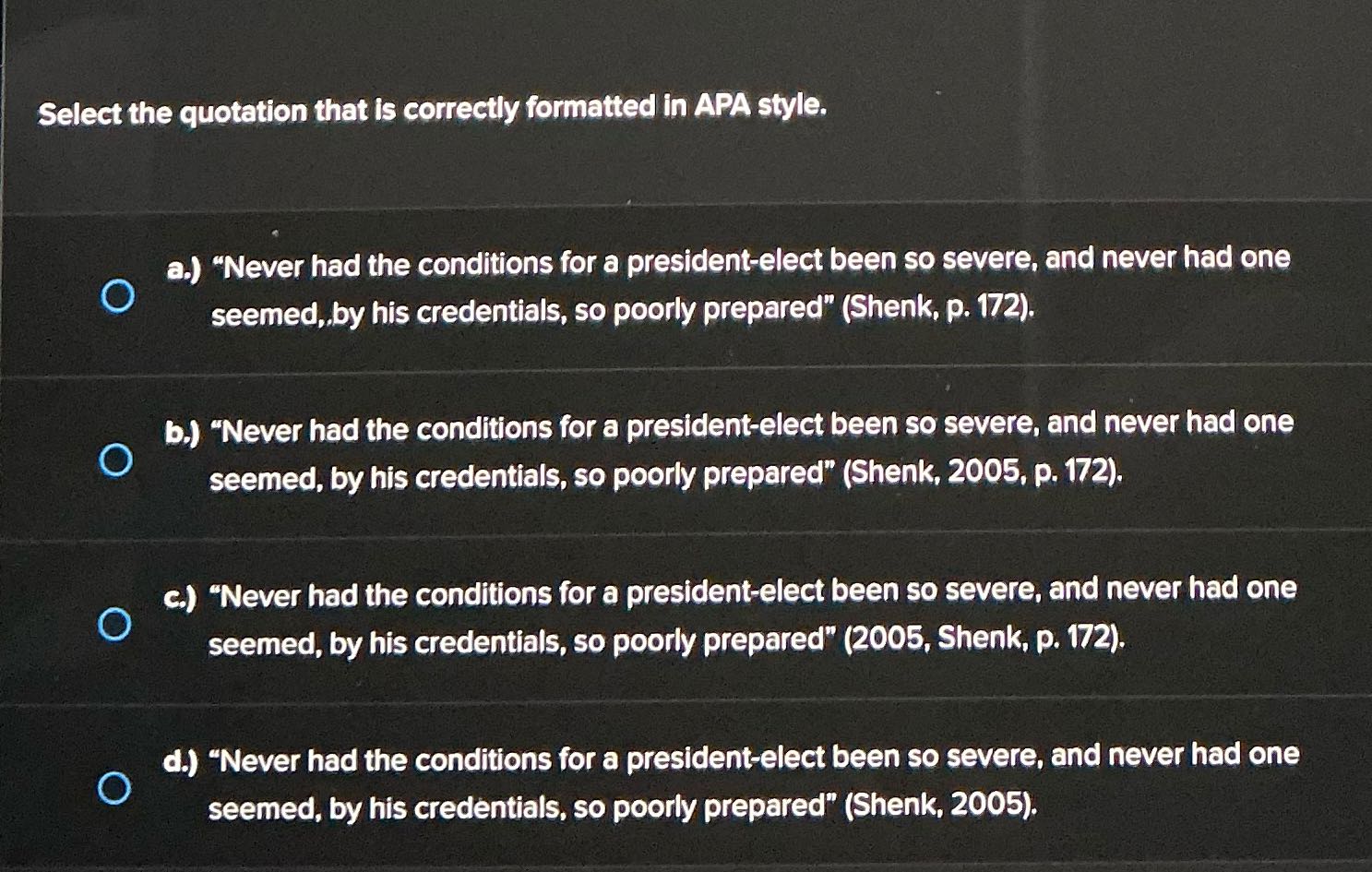 Select the quotation that is correctly formatted