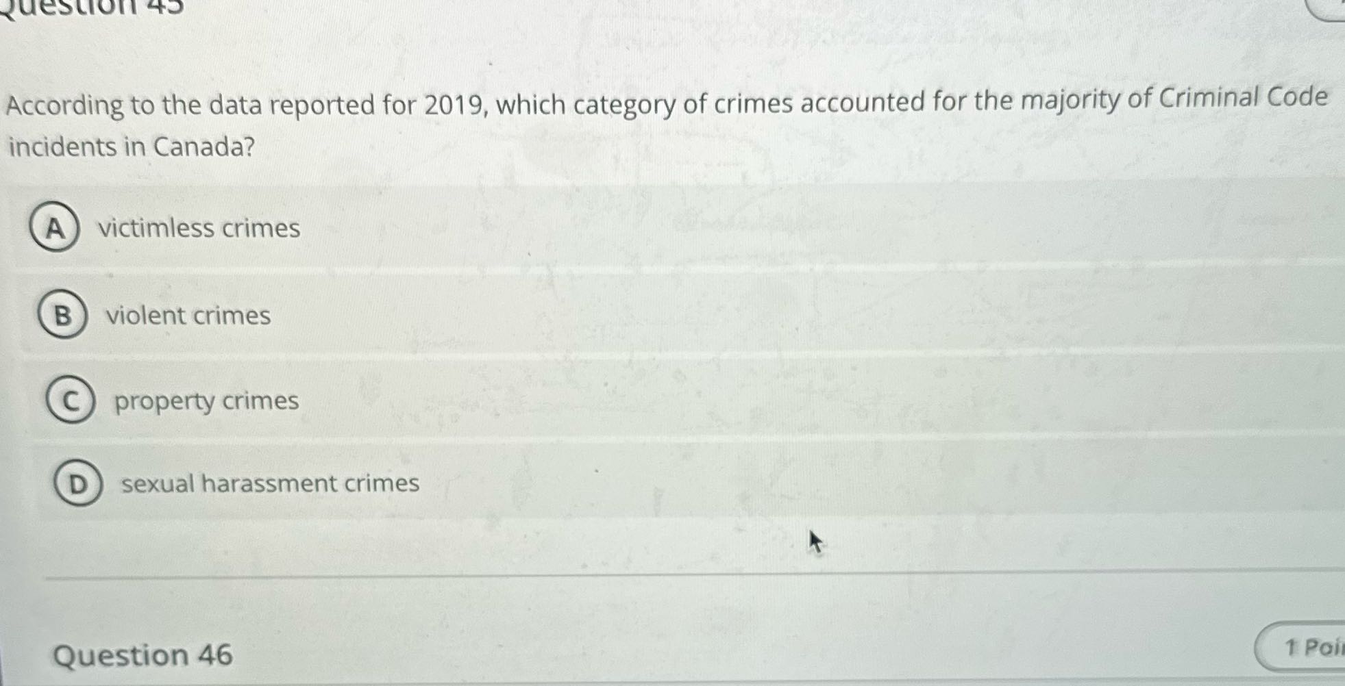 Question 45 According to the data reported for