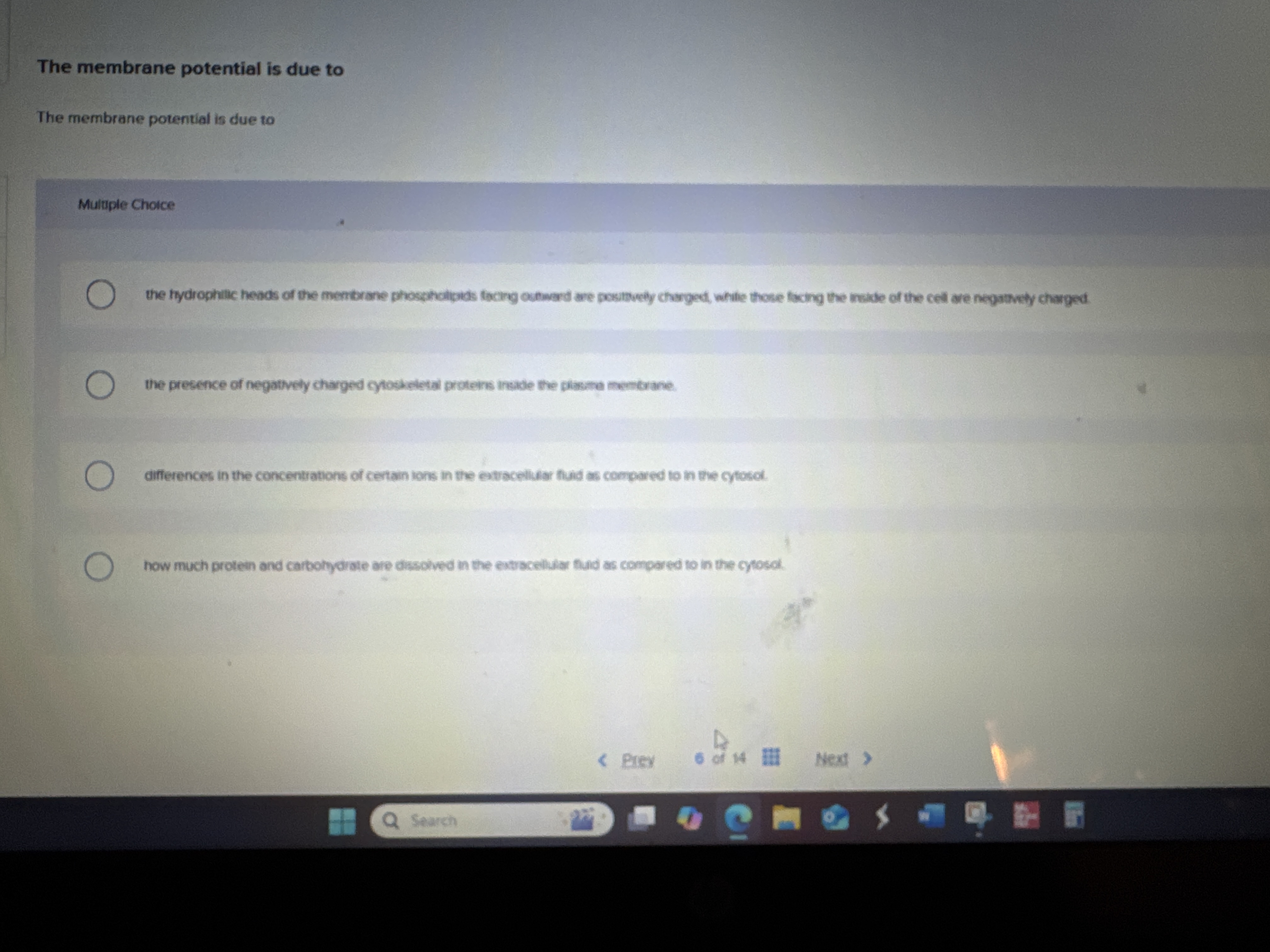 The membrane potential is due to The membrane