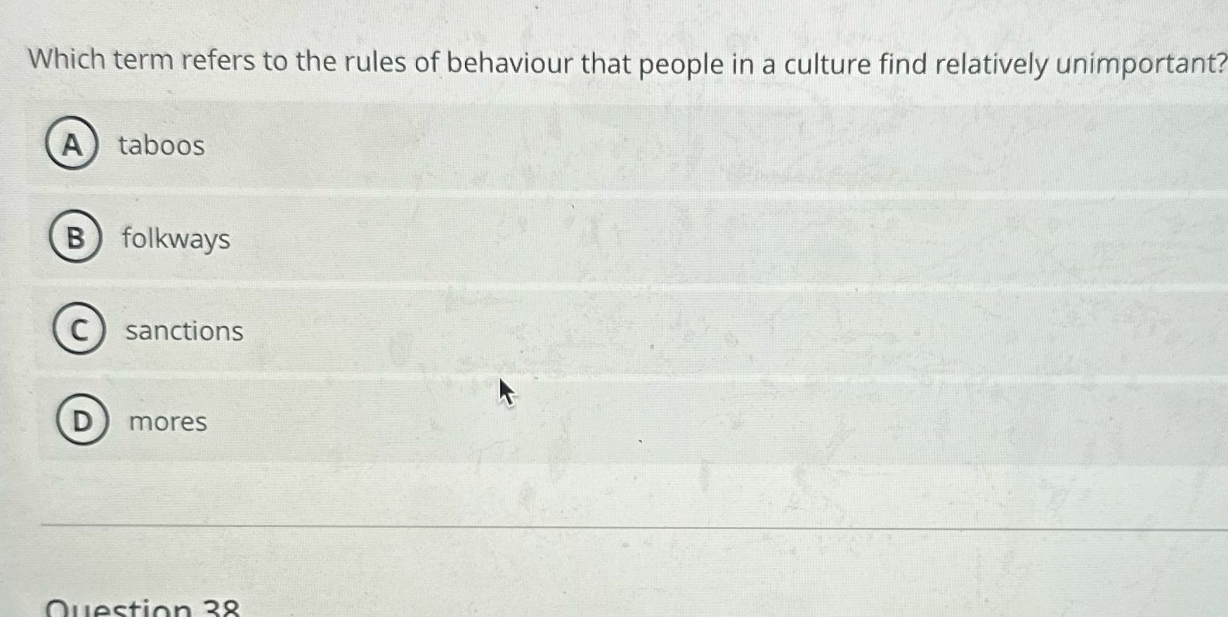 Which term refers to the rules of behaviour that
