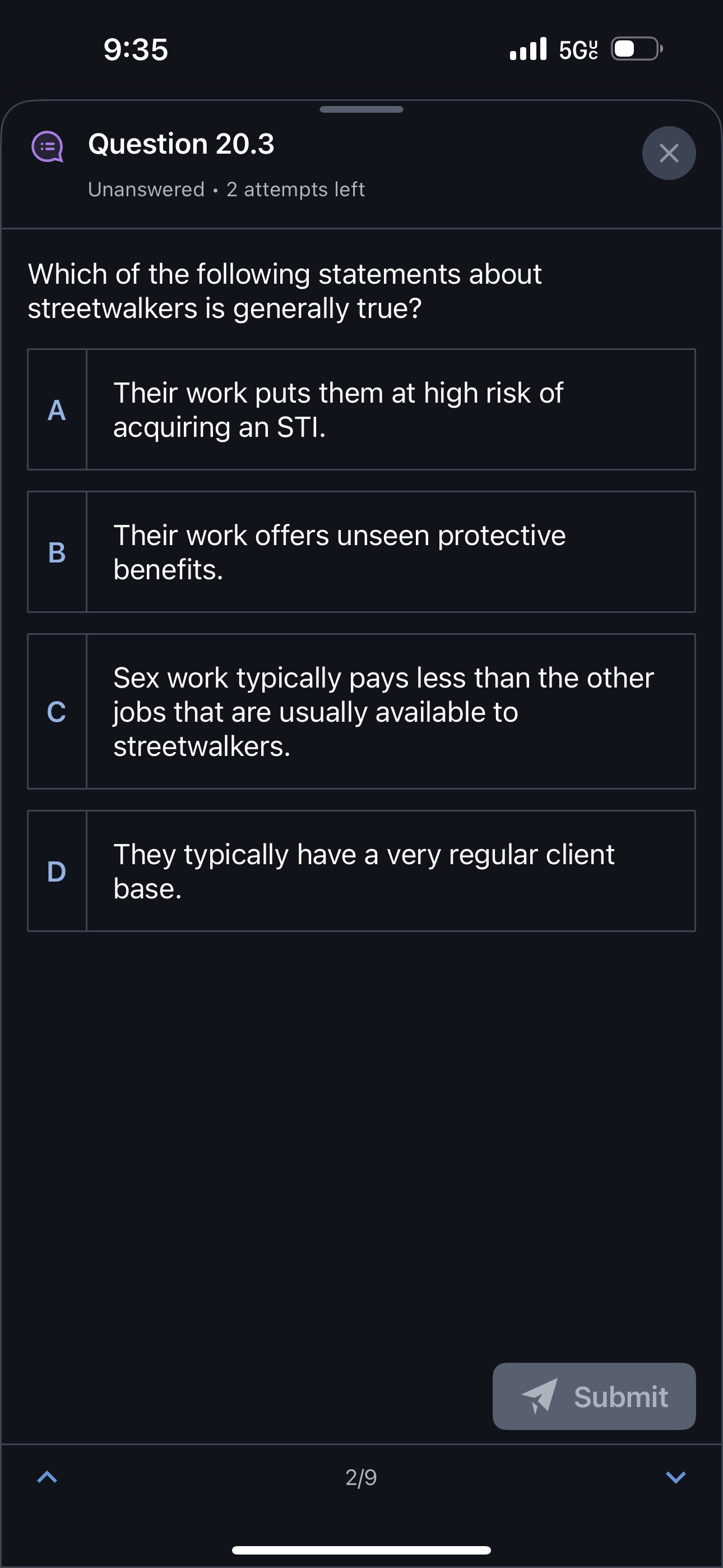 Answer 9:35 all 5G: @ () Question 20.3 Unanswered