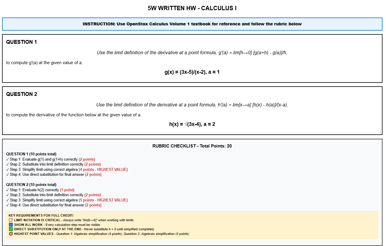 SW WRITTEN HW - CALCULUS | INSTRUCTION: Use