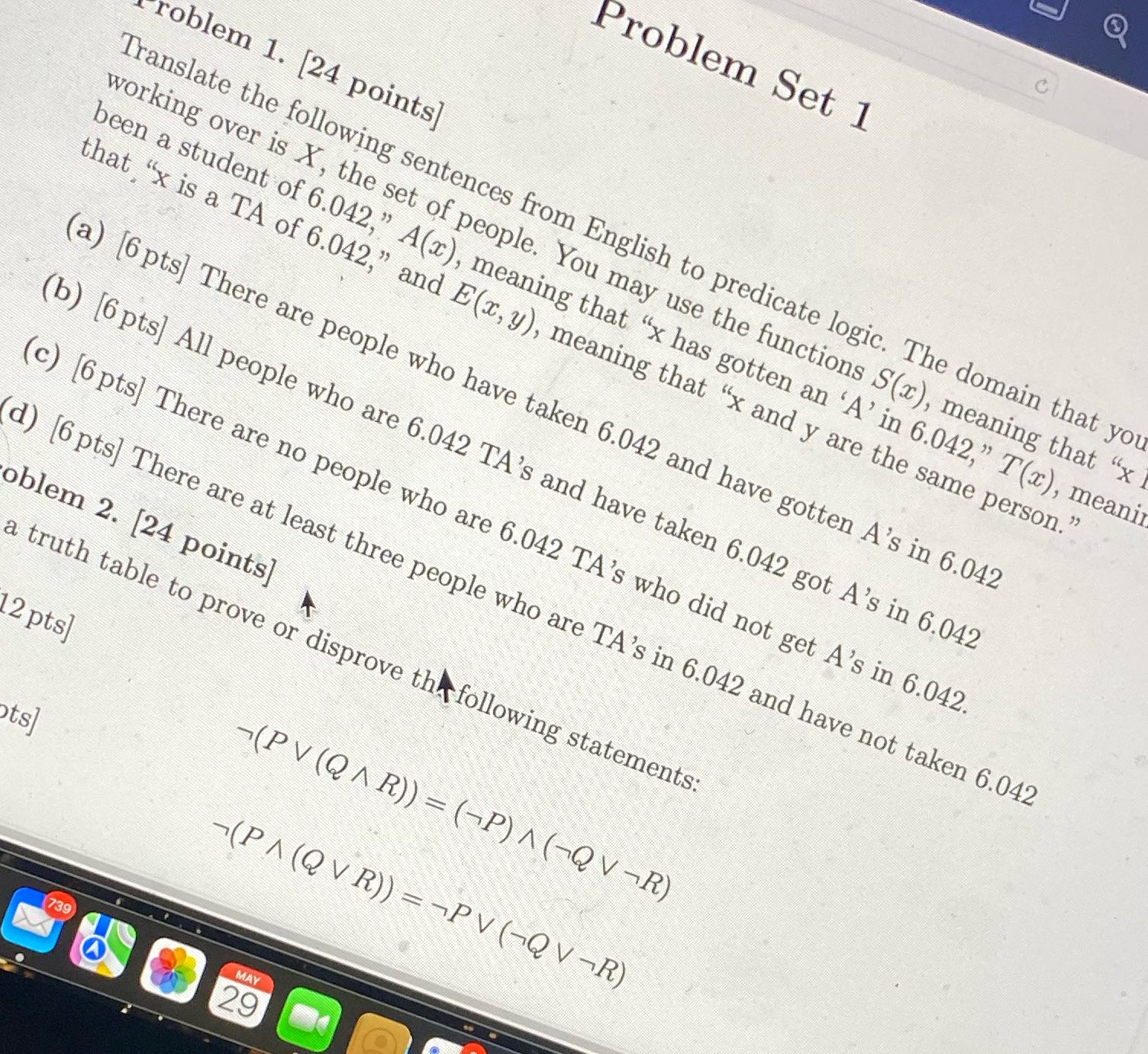 Problem Set 1 roblem 1. [24 points] Translate the