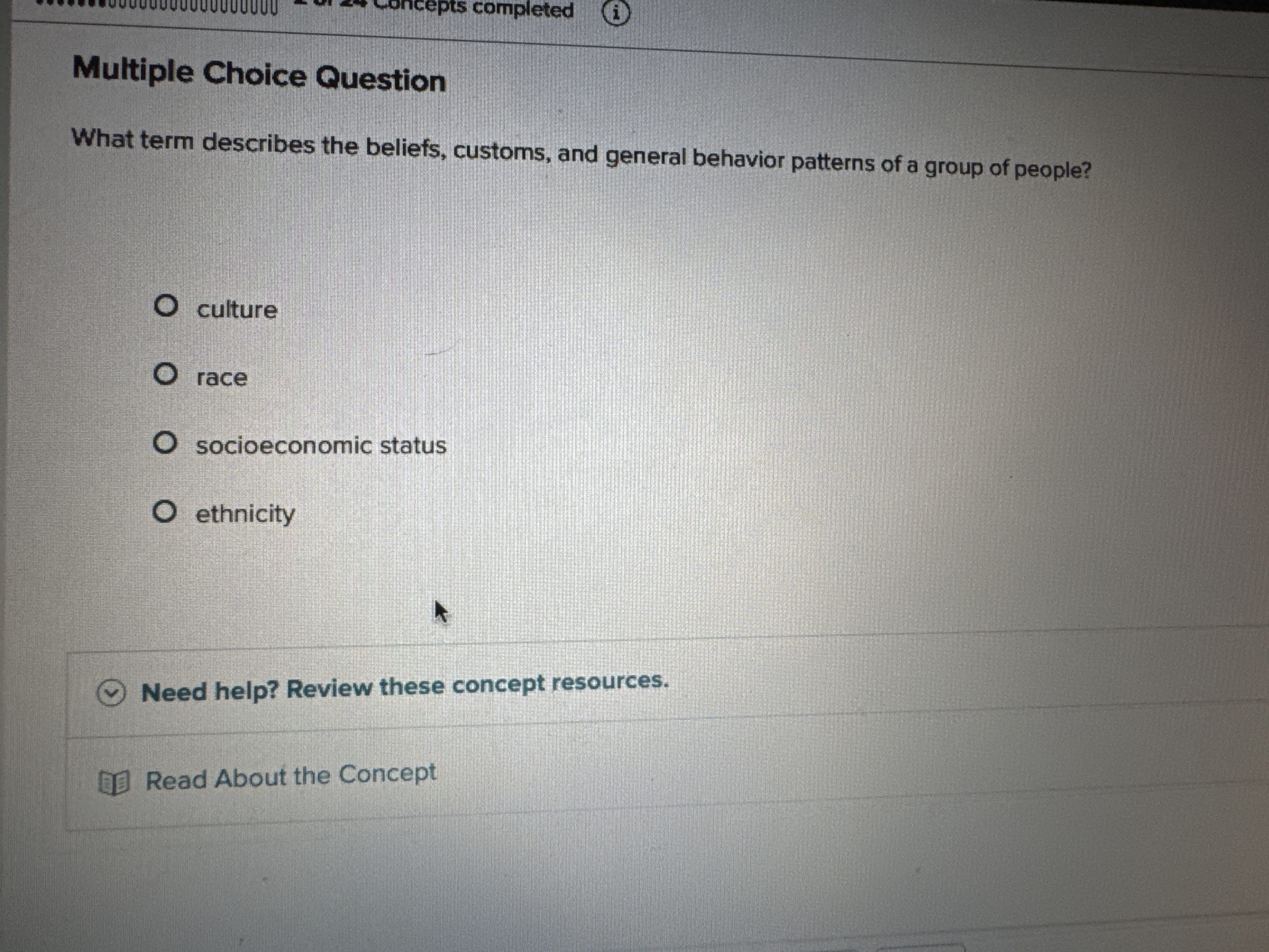 What's is the answer cepts completed i Multiple