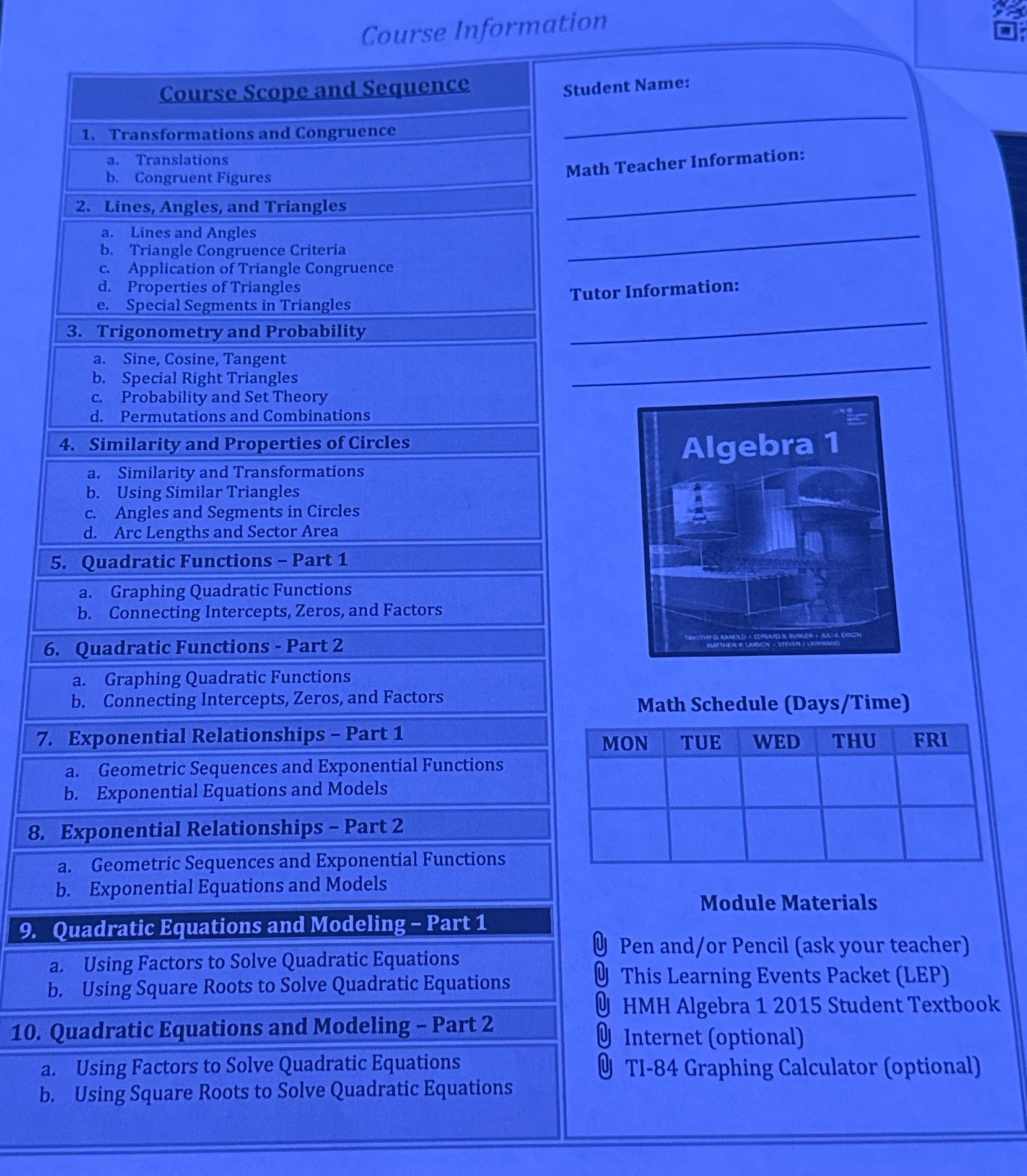 Course Information Course Scope and Sequence