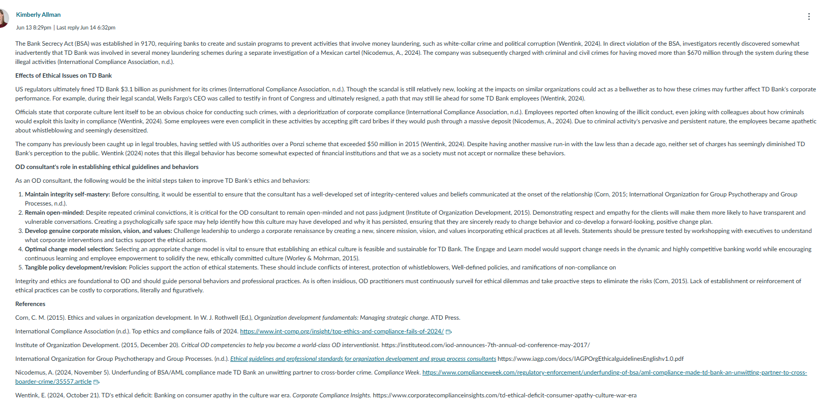 write an in-depth response to my classmates