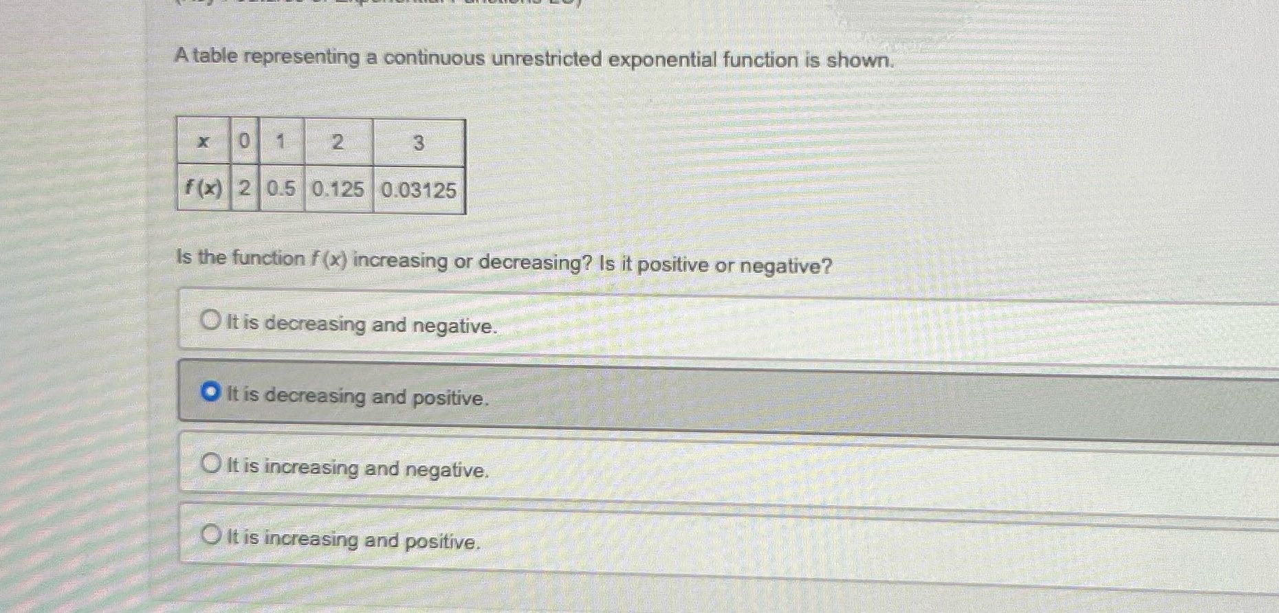 A table representing a continuous unrestricted