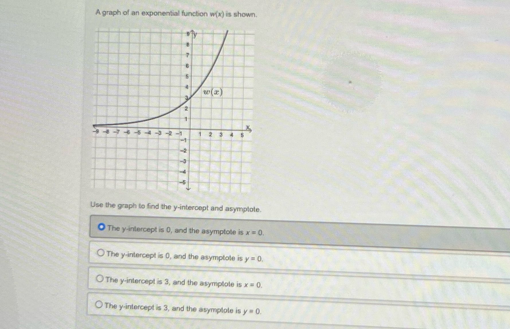 A graph of an exponential function w(x) is shown.